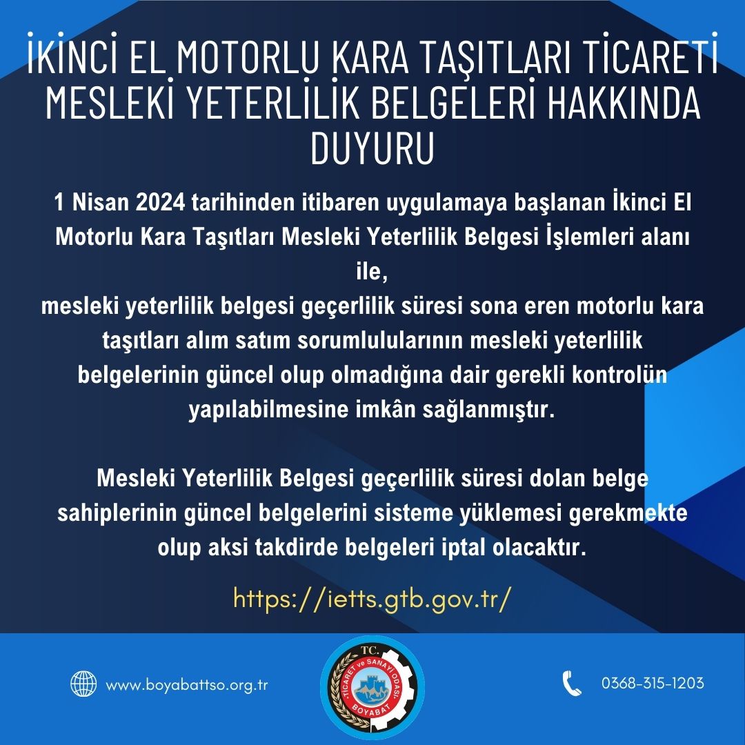 Taşınmaz Ticareti Mesleki Yeterlilik Belgesi Geçerliliklerinin Kontrolü hk.