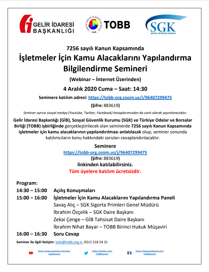 7256 sayılı Kanun Kapsamında İşletmeler İçin Kamu Alacaklarını Yapılandırma Bilgilendirme Semineri