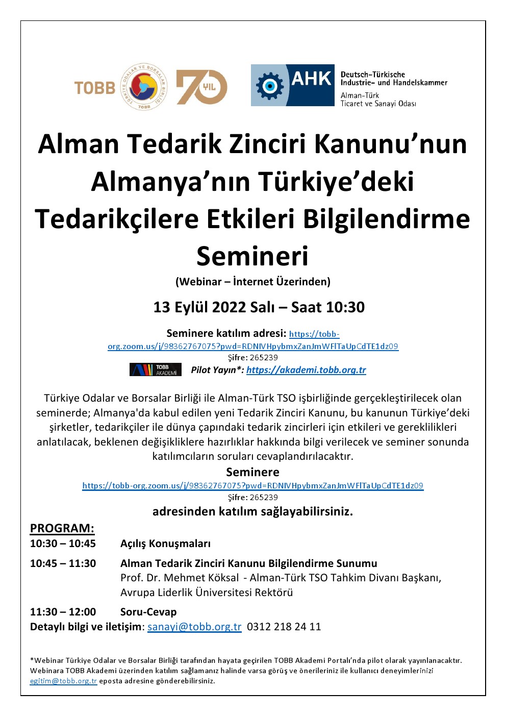 Alman Tedarik Zinciri Kanunu’nun Almanya’nın Türkiye’deki Tedarikçilere Etkileri Bilgilendirme Semineri