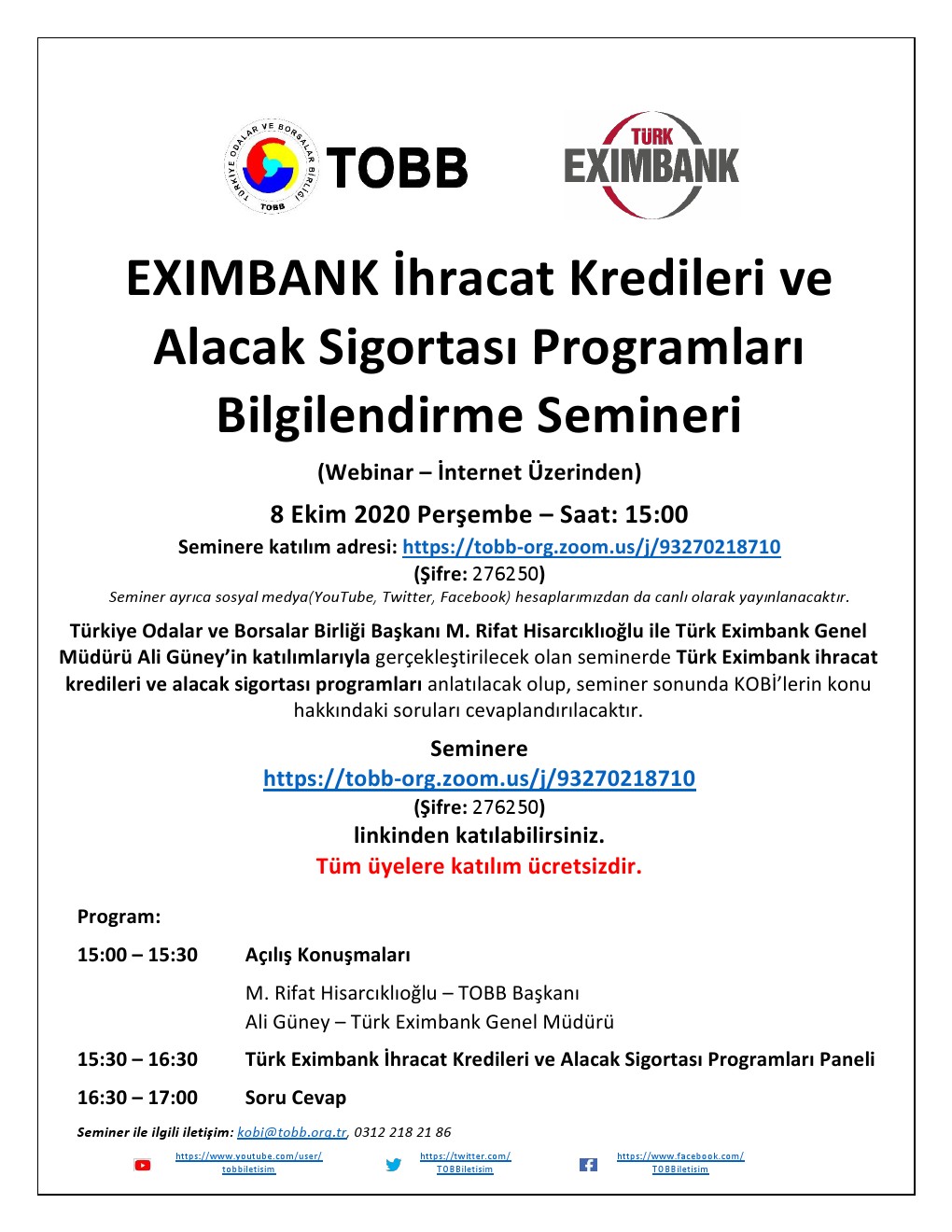 EXIMBANK İhracat Kredileri ve Alacak Sigortası Programları Bilgilendirme Semineri