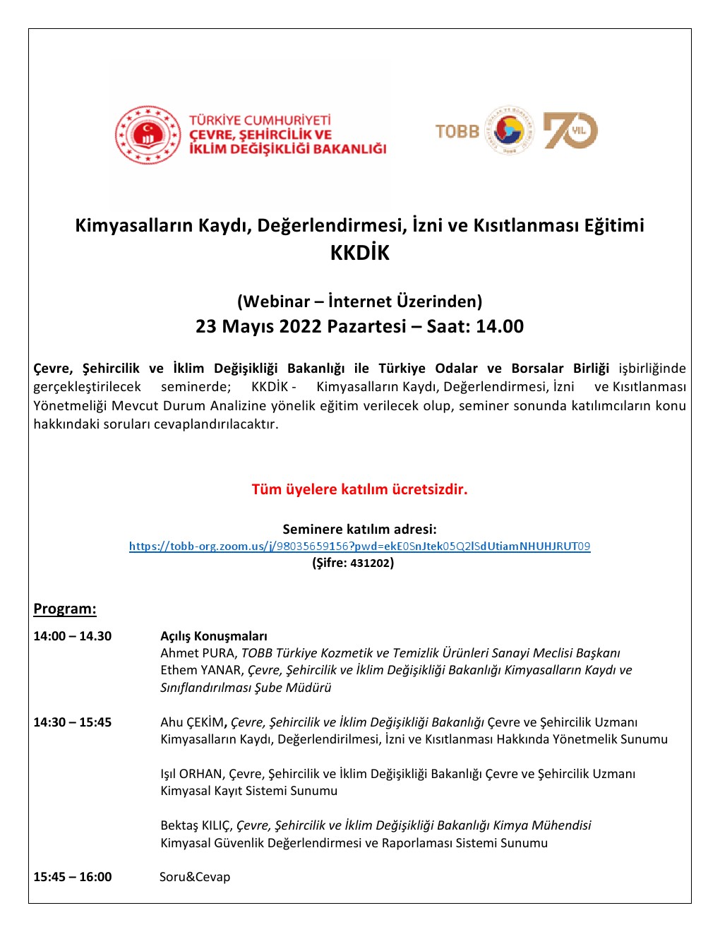 Kimyasalların Kaydı, Değerlendirmesi, İzni ve Kısıtlanması Eğitimi - KKDİK