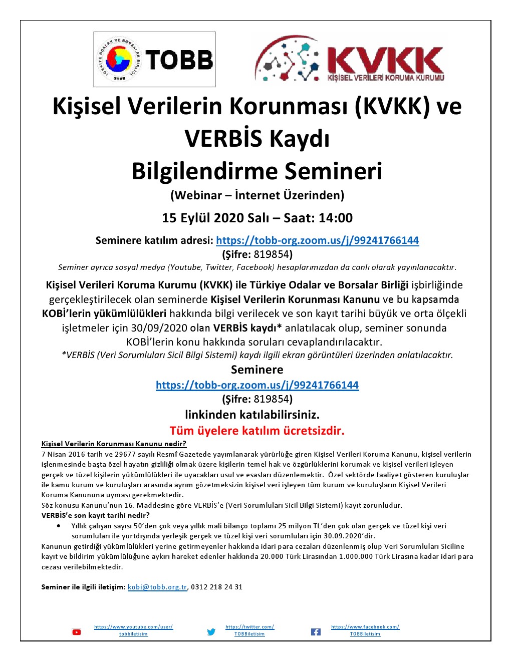 Kişisel Verilerin Korunması (KVKK) ve VERBİS Kaydı Bilgilendirme Semineri