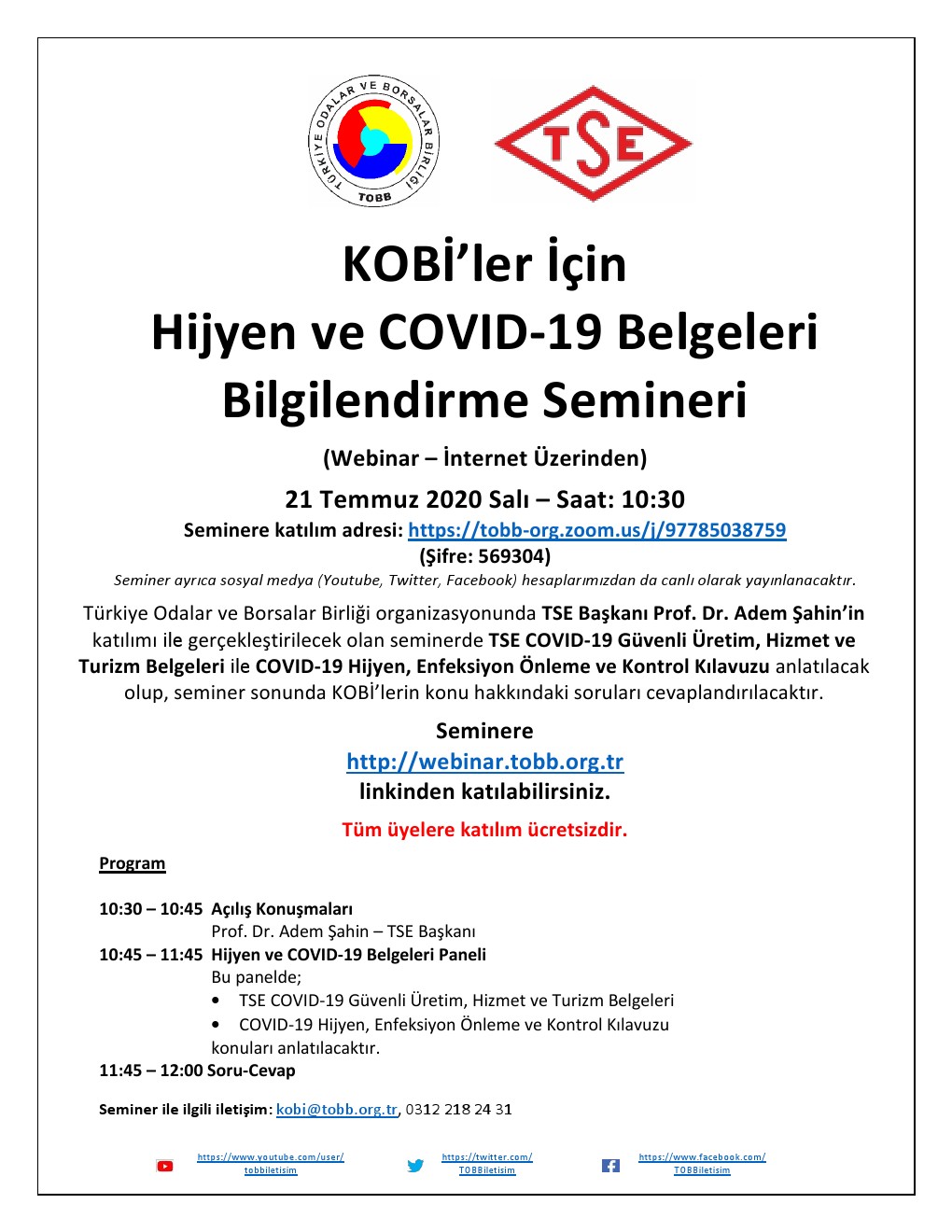 KOBİ’ler İçin Hijyen ve COVID-19 Belgeleri Bilgilendirme Semineri