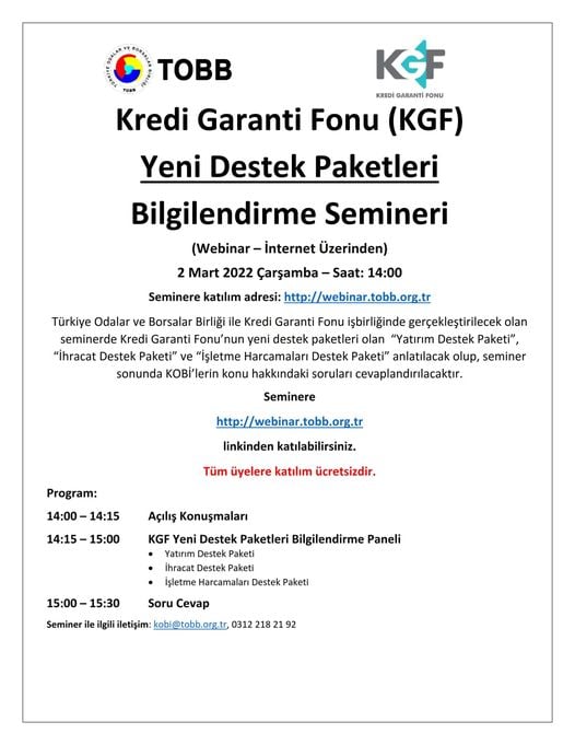 Kredi Garanti Fonu (KGF) Yeni Destek Paketleri Bilgilendirme Semineri