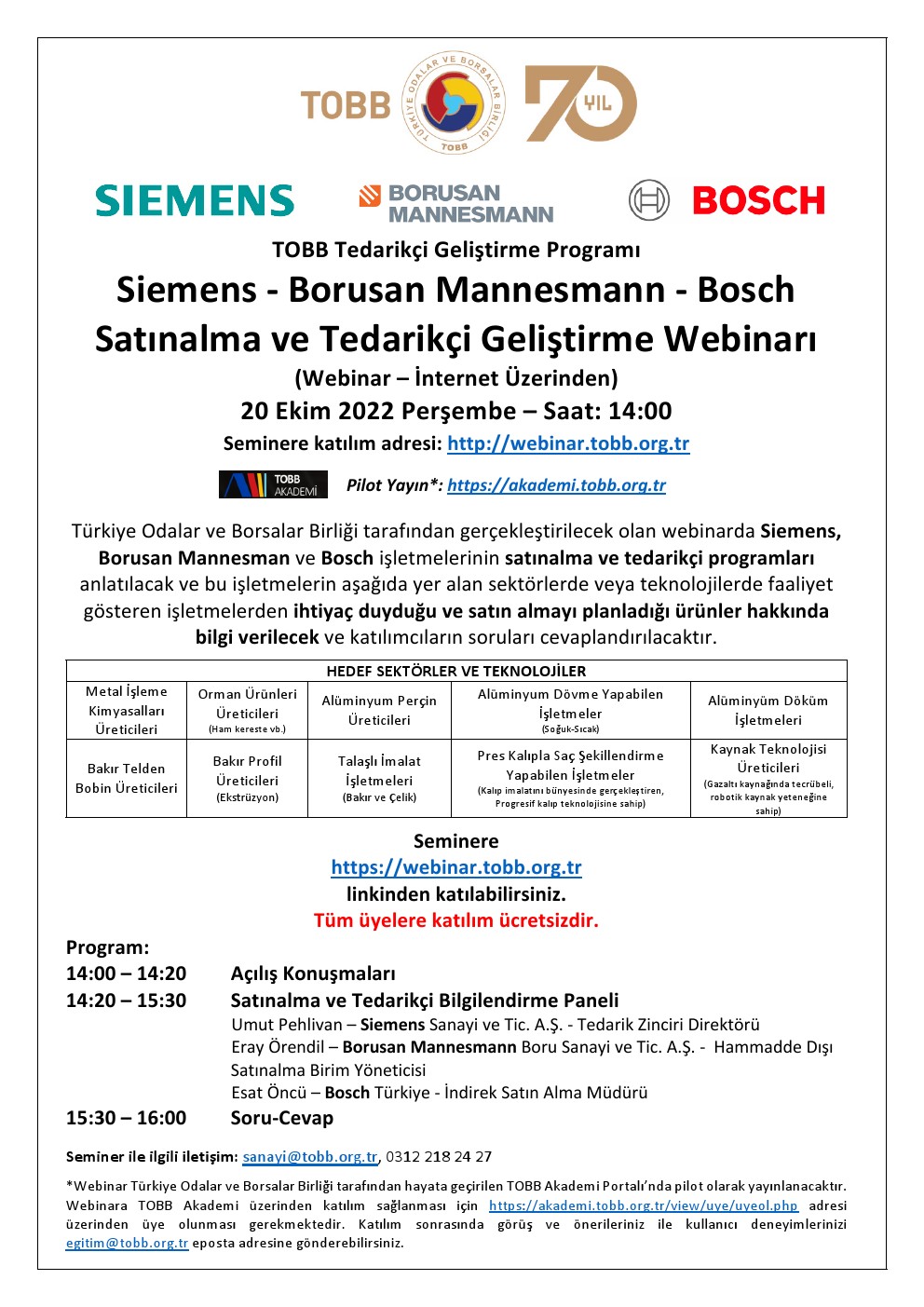 Satınalma ve Tedarikçi Geliştirme Webinarı