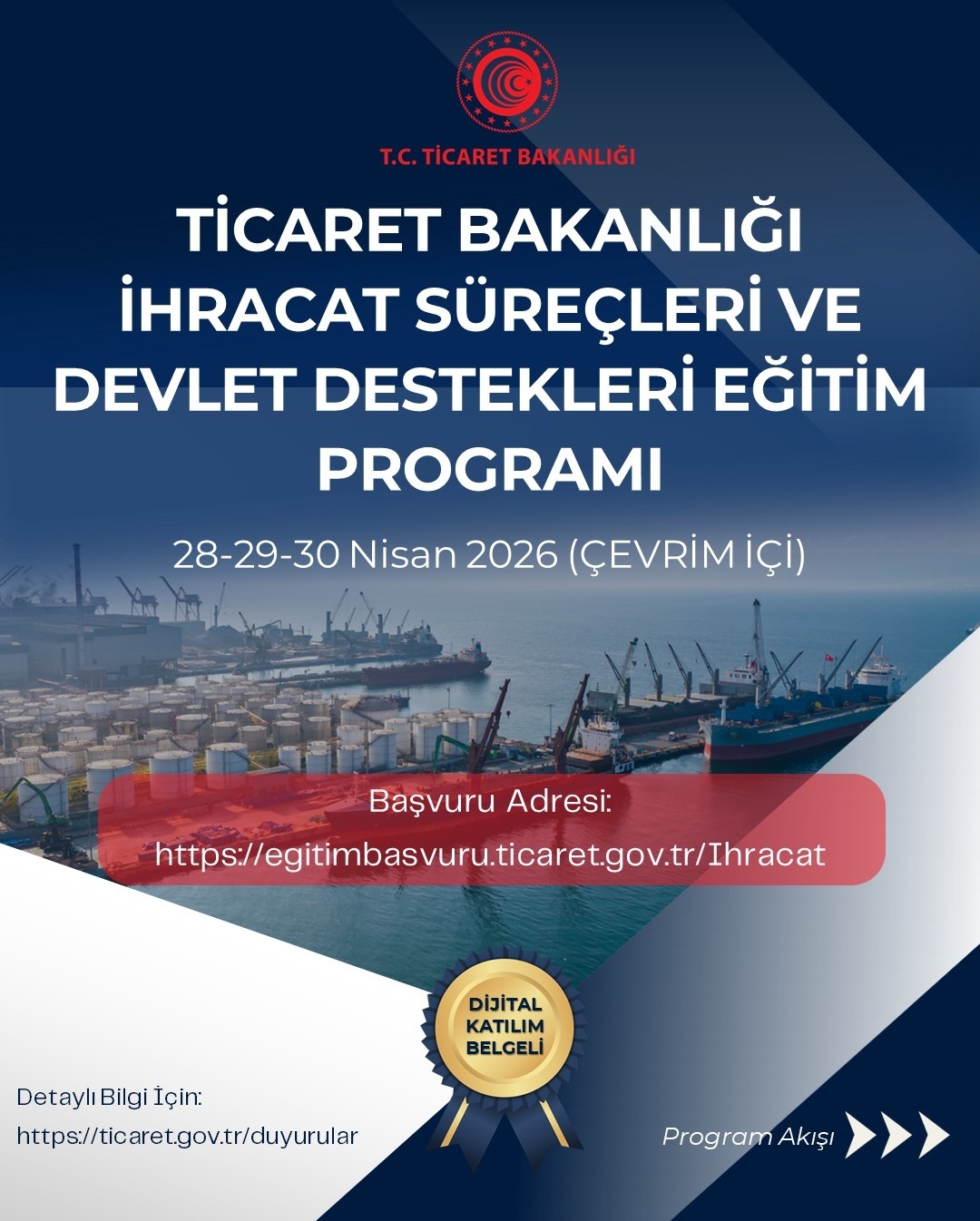 Ticaret Bakanlığı İhracat Süreçleri ve Devlet Destekleri Eğitim Programı (30 Nisan 2026)