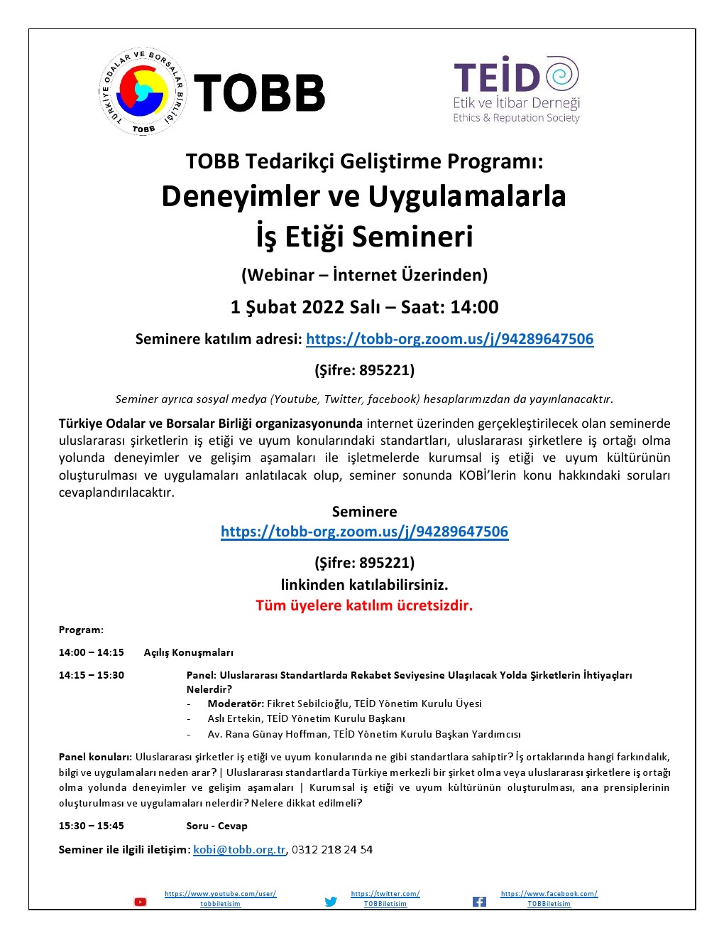 TOBB Tedarikçi Geliştirme Programı: Deneyimler ve Uygulamalarla İş Etiği Semineri