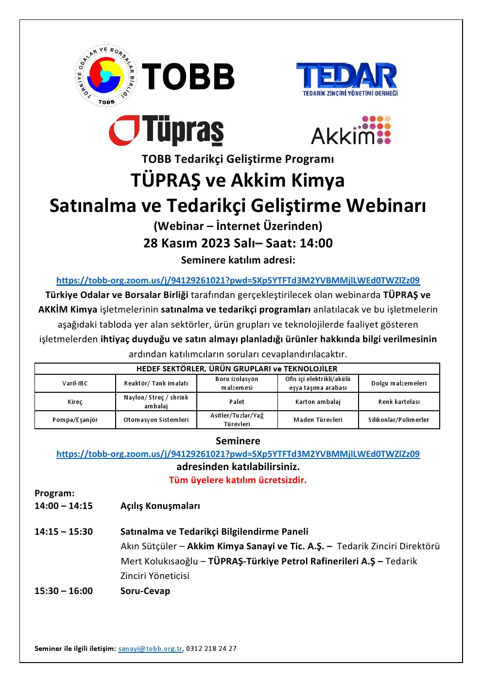 TOBB Tedarikçi Geliştirme Programı TÜPRAŞ ve Akkim Kimya Satınalma ve Tedarikçi Geliştirme Webinarı