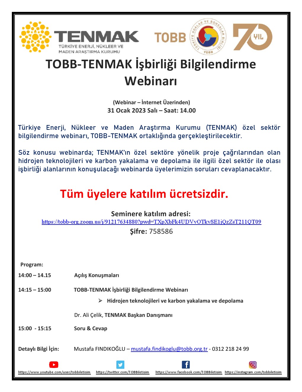 TOBB-TENMAK İşbirliği Bilgilendirme Webinarı