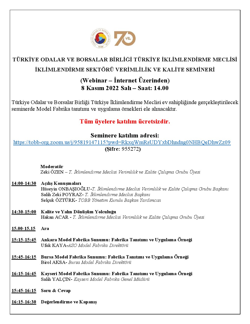 TOBB Türkiye İklimlendirme Meclisi - İklimlendirme Sektörü Verimlilik ve Kalite Webinarı
