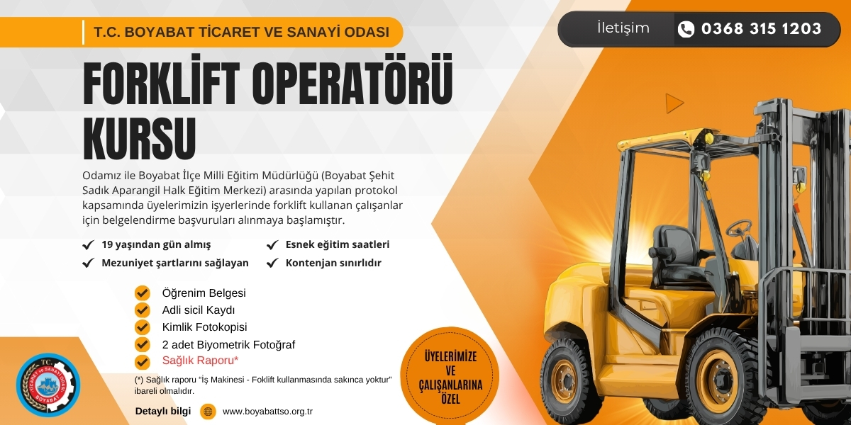 Forklift Operatörü Kurs kayıt başvurularımız başlamıştır.